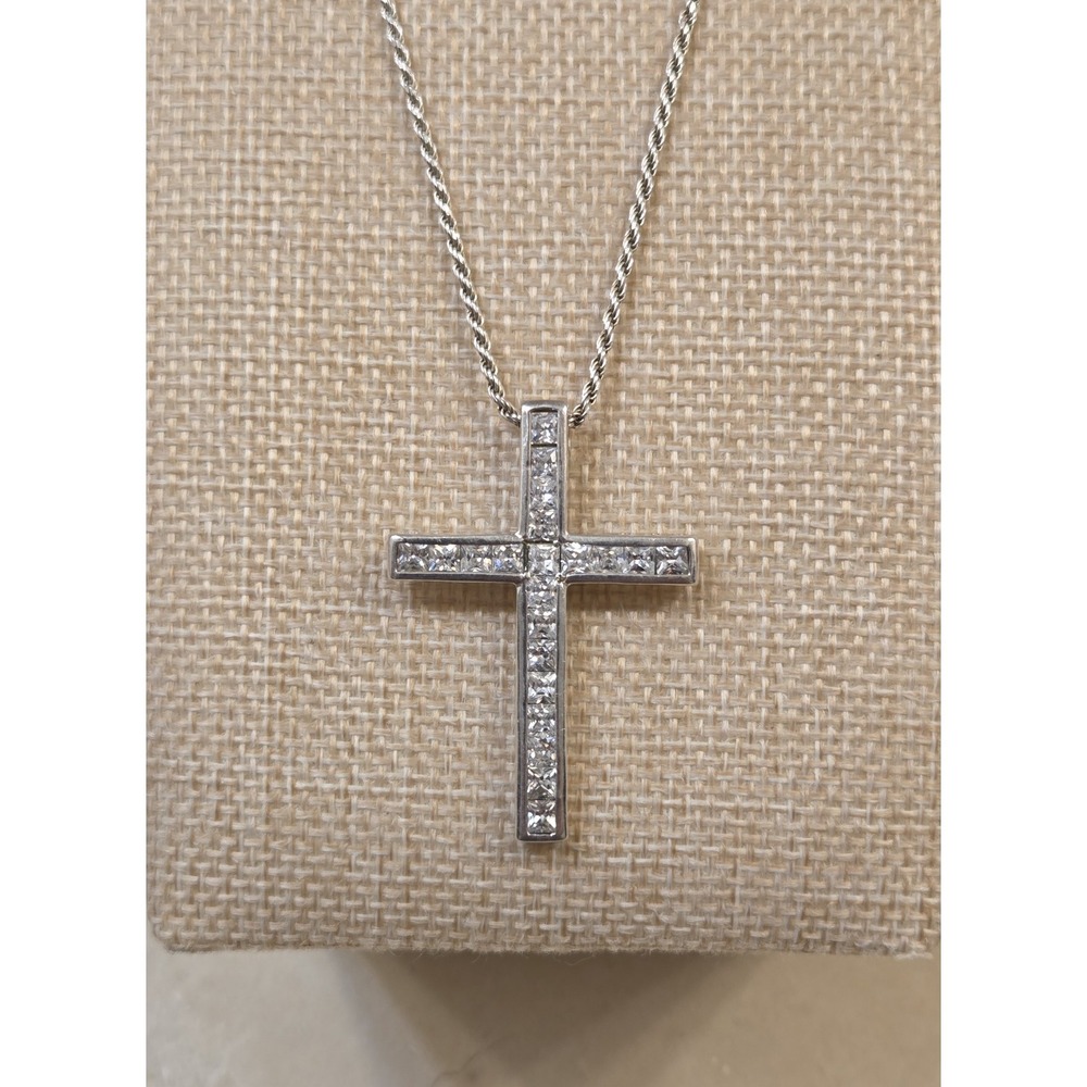 Large Vintage Sterling Silver Cross CZ Sterling 20" Italian Rope Chain 925 - Picture 2 of 5